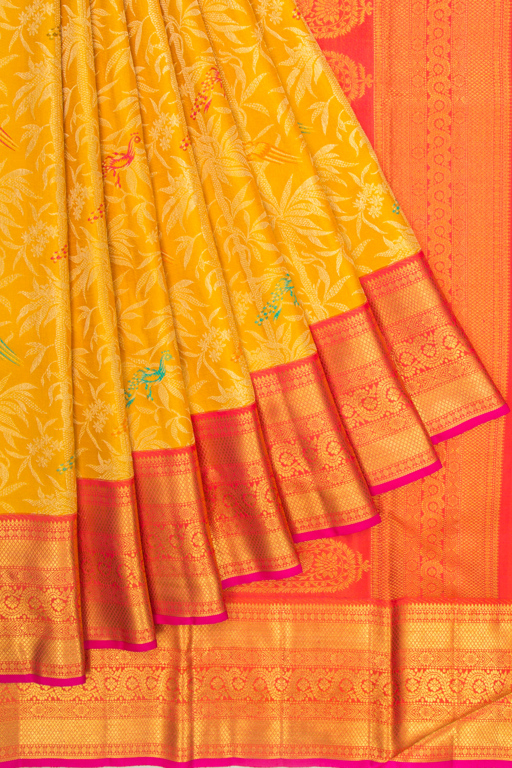 Kanchipuram Silk Jaal Yellow Saree