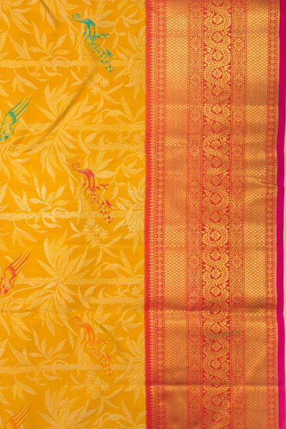 Kanchipuram Silk Jaal Yellow Saree