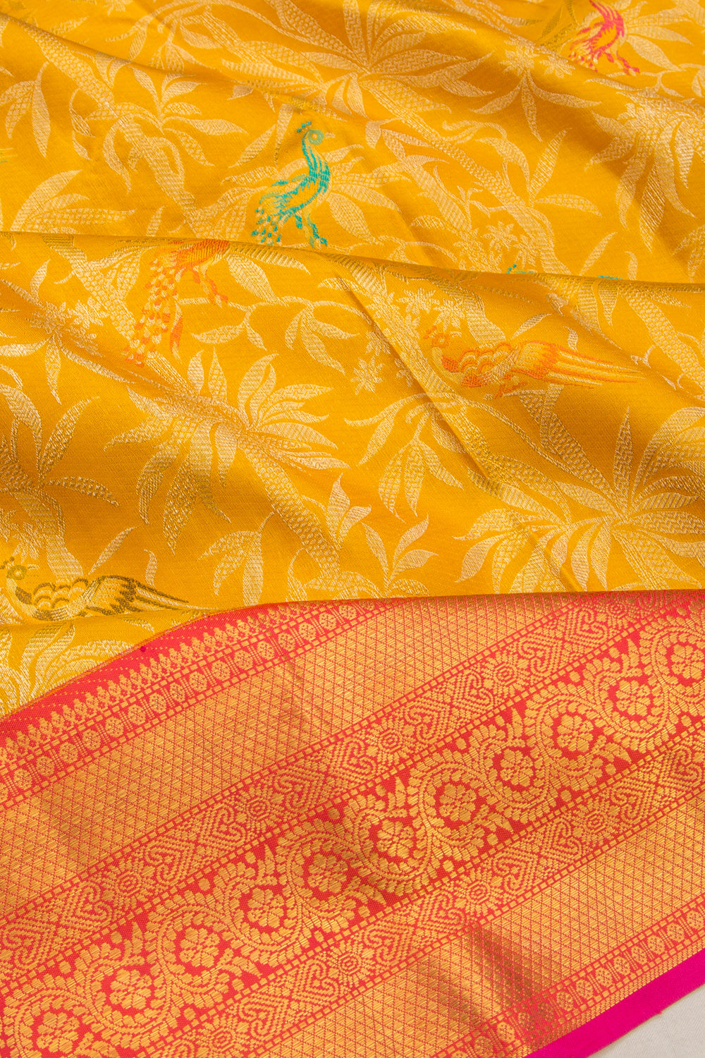 Kanchipuram Silk Jaal Yellow Saree