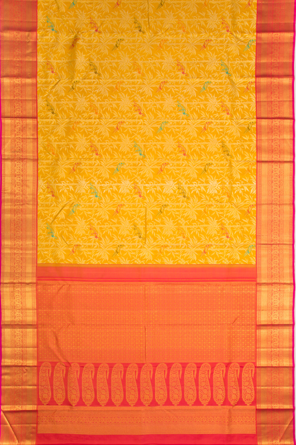 Kanchipuram Silk Jaal Yellow Saree