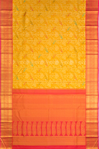 Kanchipuram Silk Jaal Yellow Saree