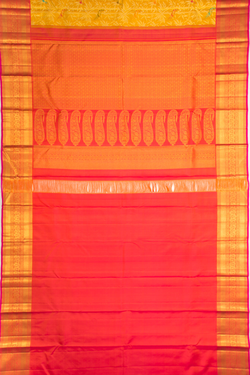 Kanchipuram Silk Jaal Yellow Saree