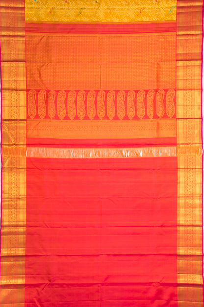 Kanchipuram Silk Jaal Yellow Saree