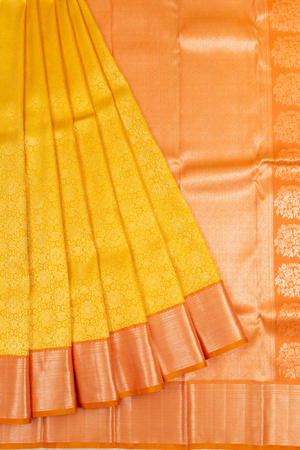 Kanchipuram Silk Brocade Yellow Saree