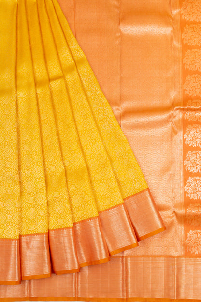 Kanchipuram Silk Brocade Yellow Saree