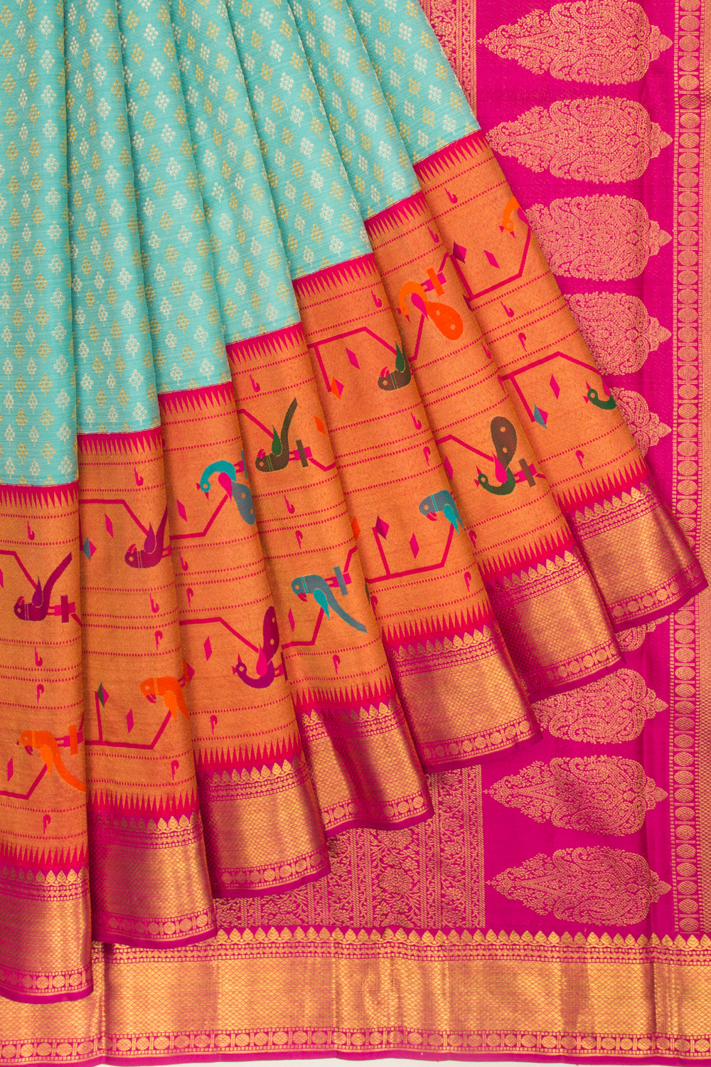 Kanchipuram Silk Brocade Sky Blue Saree