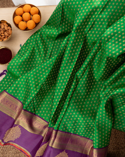 Kanchipuram Silk Brocade Green Saree With Rakhi and Gift Box