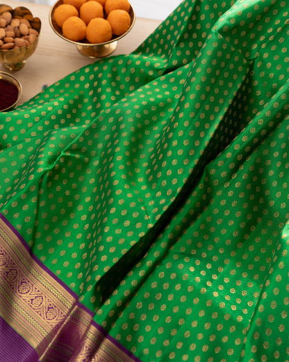 Kanchipuram Silk Brocade Green Saree With Rakhi and Gift Box