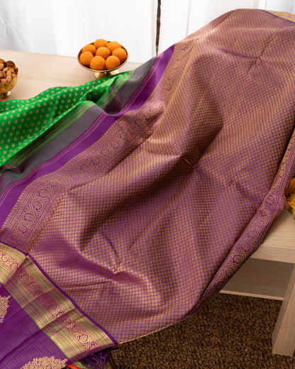 Kanchipuram Silk Brocade Green Saree With Rakhi and Gift Box