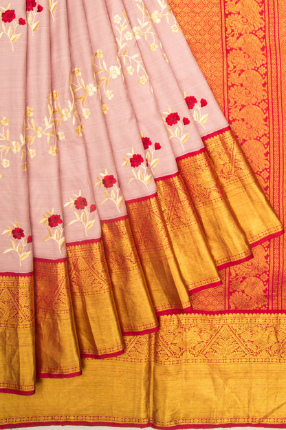 Kanchipuram Silk Parsi Gara Embroidery Baby Pink Saree