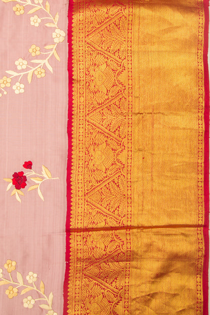 Kanchipuram Silk Parsi Gara Embroidery Baby Pink Saree
