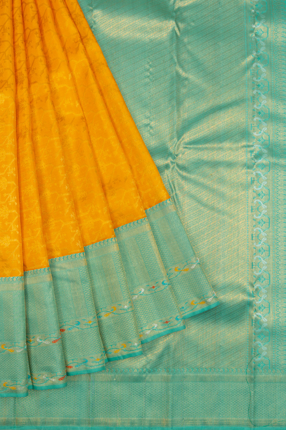 Kanchipuram Silk Jaal Yellow Saree