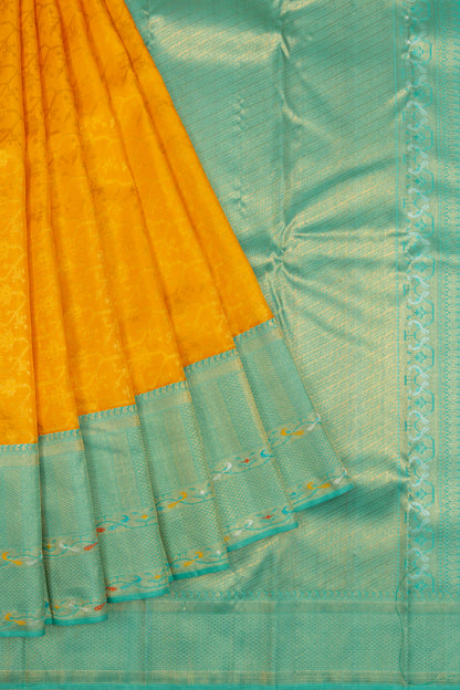 Kanchipuram Silk Jaal Yellow Saree
