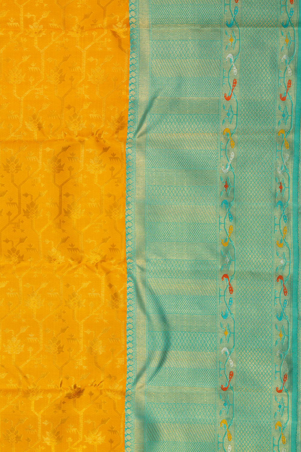 Kanchipuram Silk Jaal Yellow Saree