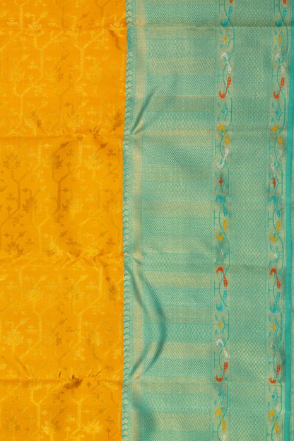 Kanchipuram Silk Jaal Yellow Saree