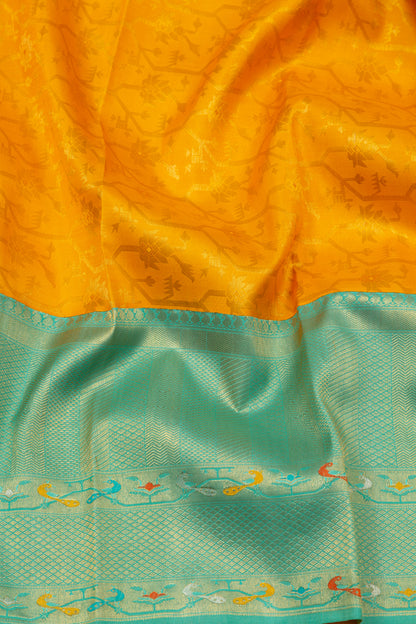 Kanchipuram Silk Jaal Yellow Saree