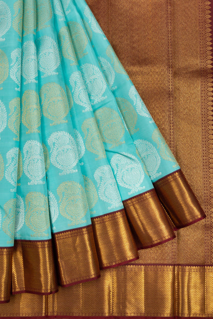 Kanchipuram Silk Brocade Sky Blue Saree