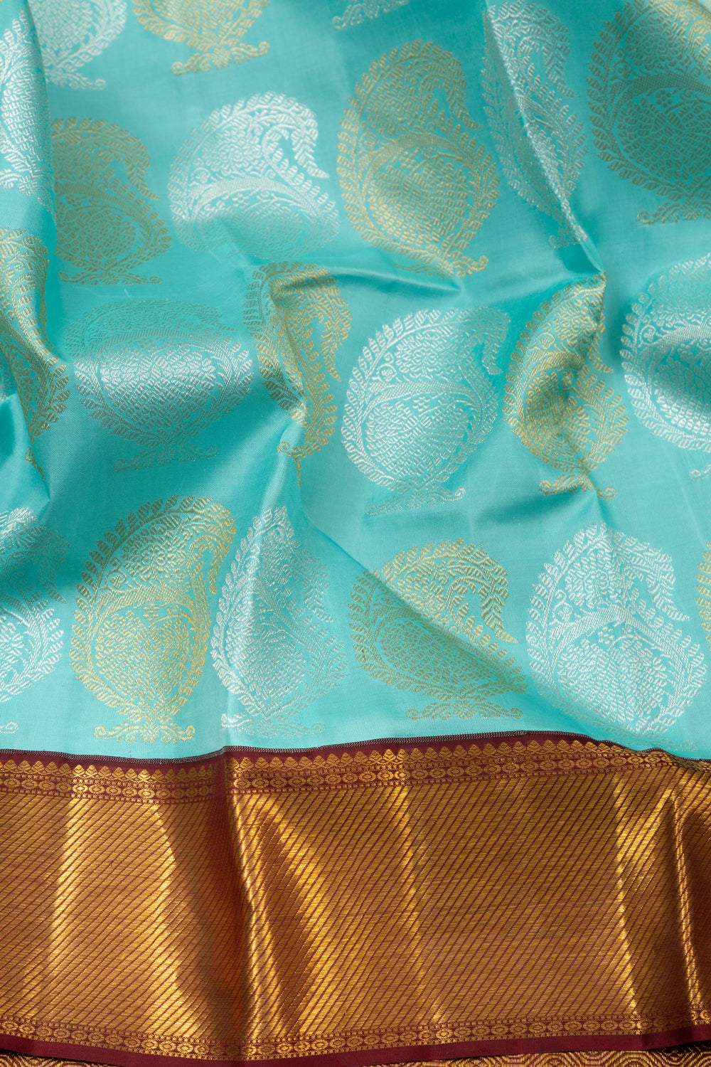 Kanchipuram Silk Brocade Sky Blue Saree