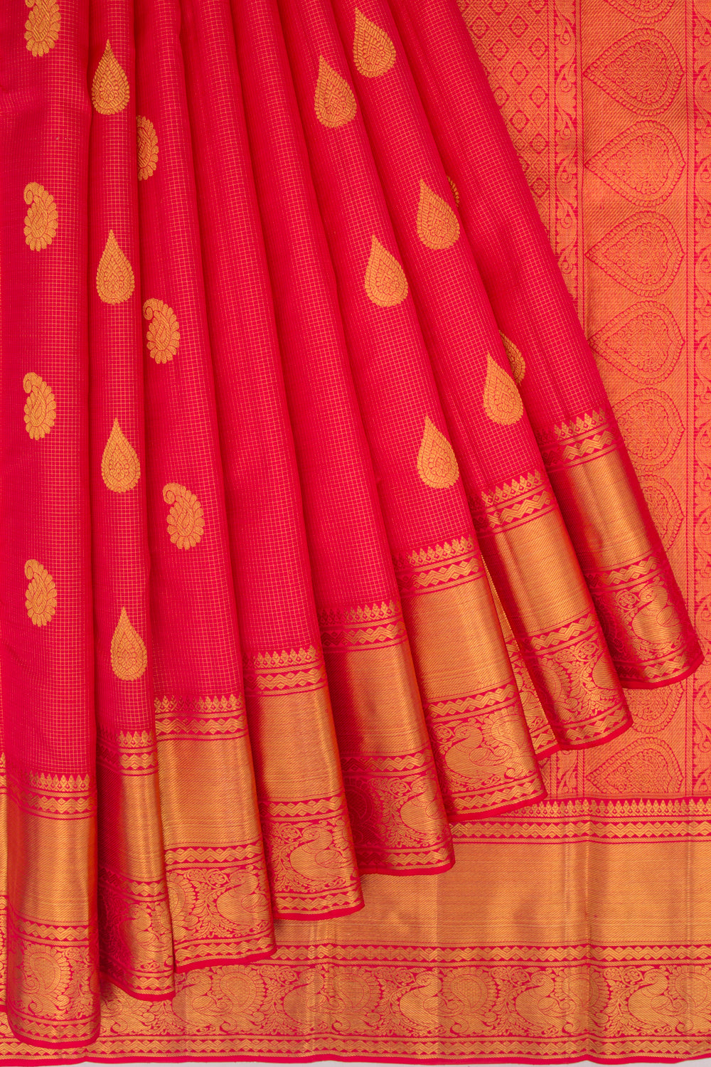 Kanchipuram Silk Checks And Butta Pink Saree