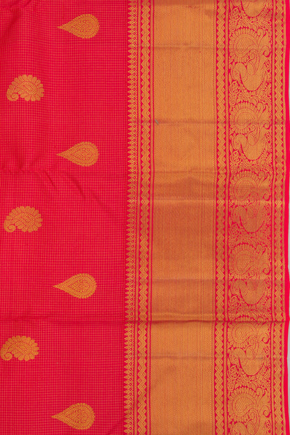 Kanchipuram Silk Checks And Butta Pink Saree