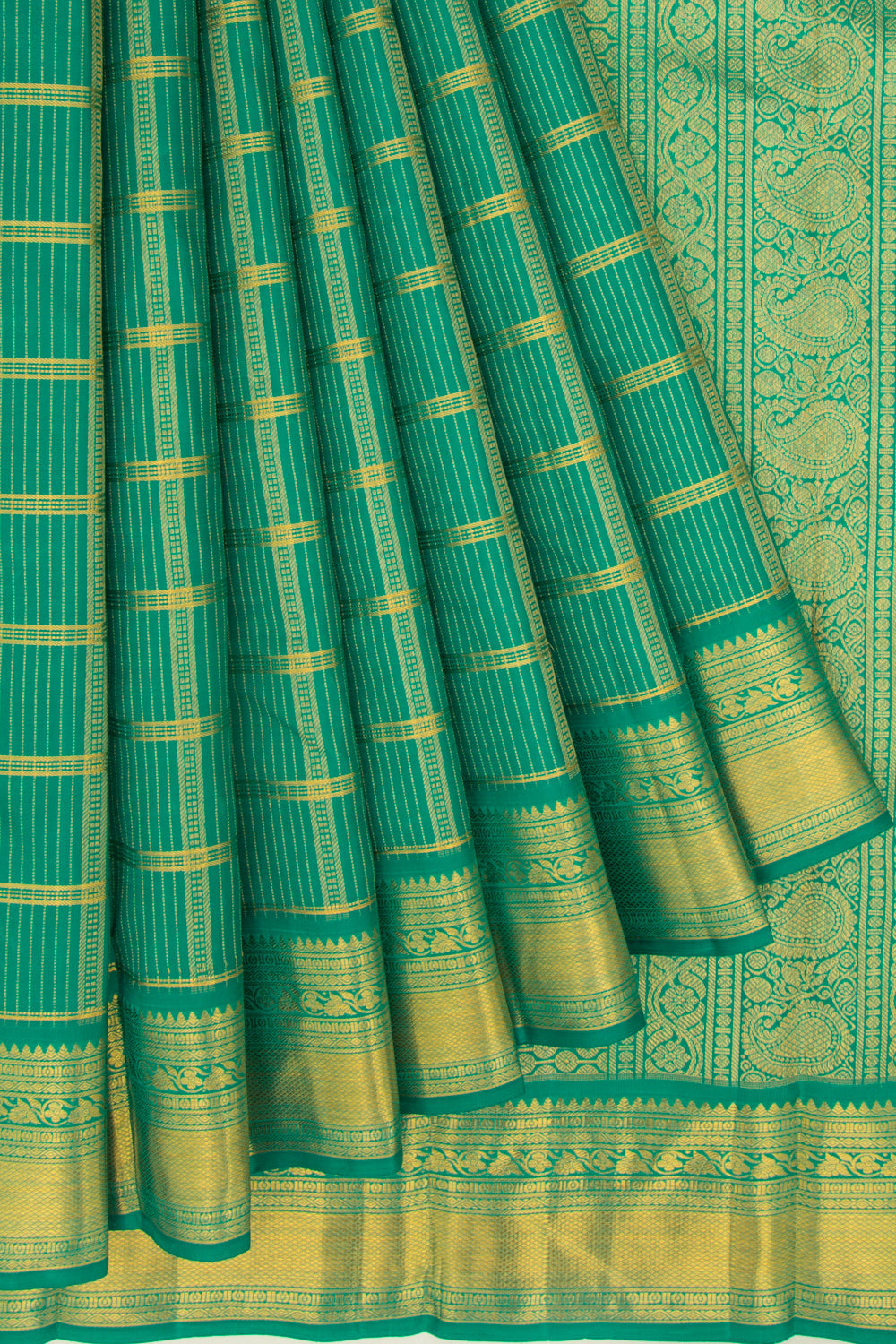 Kanchipuram Silk Checks Green Saree