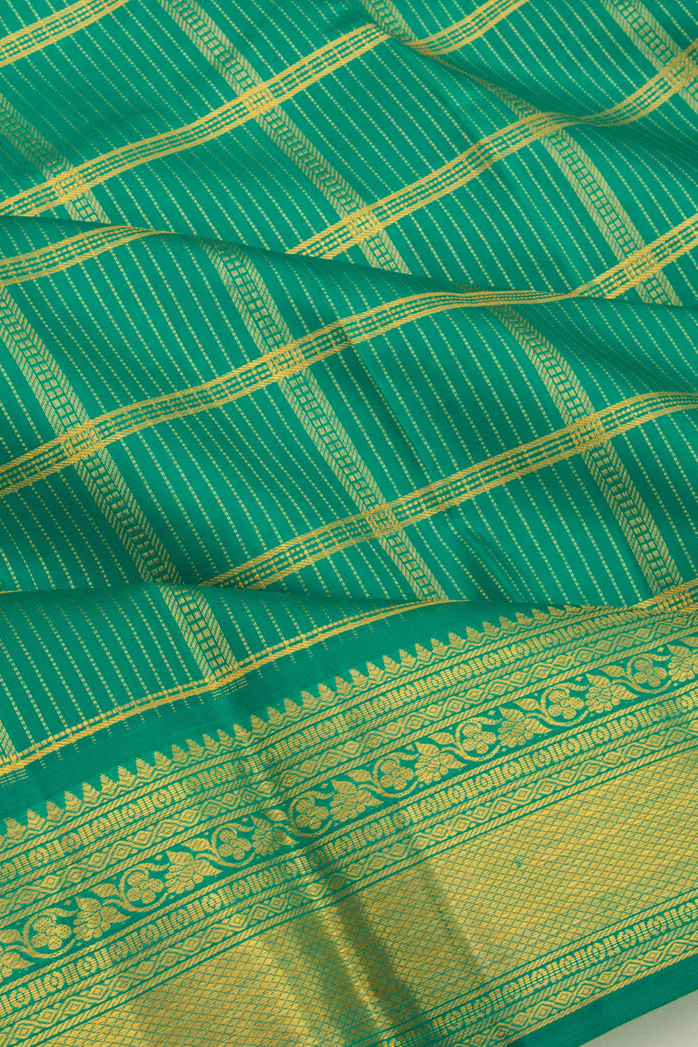 Kanchipuram Silk Checks Green Saree
