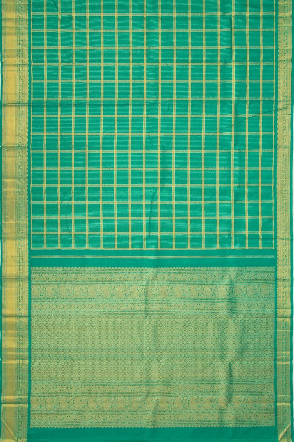 Kanchipuram Silk Checks Green Saree