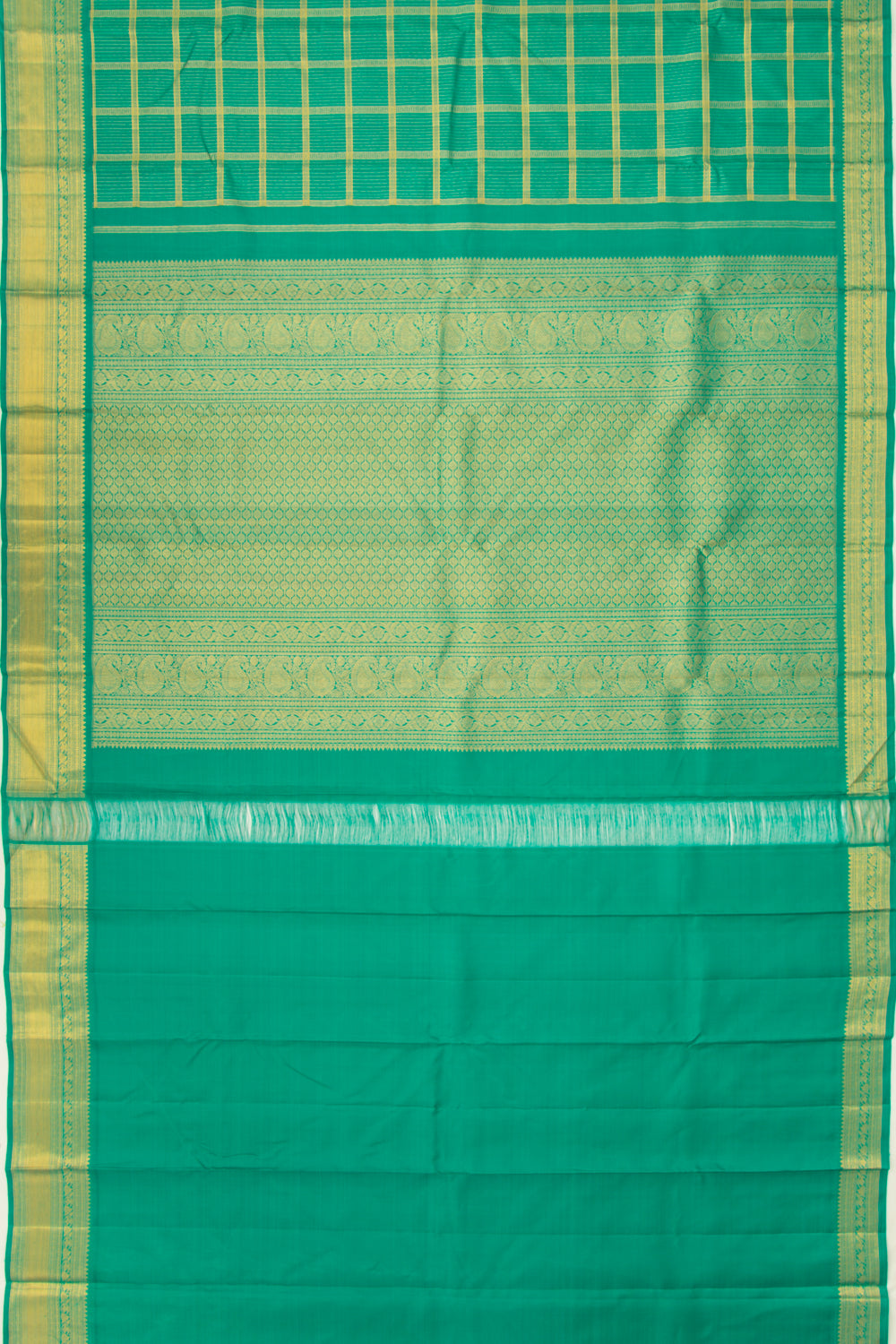 Kanchipuram Silk Checks Green Saree