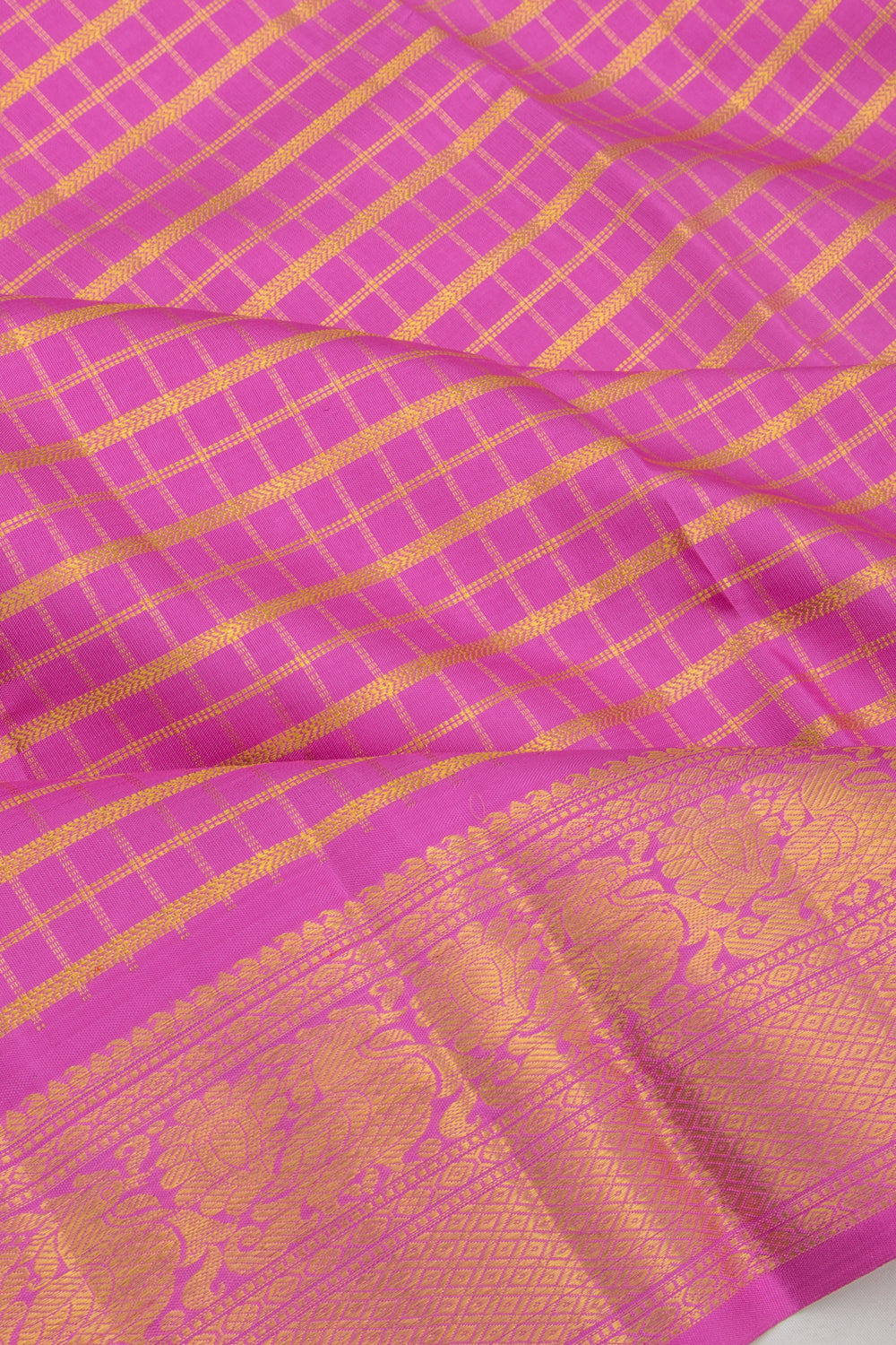 Kanchipuram Silk Checks Pink Saree