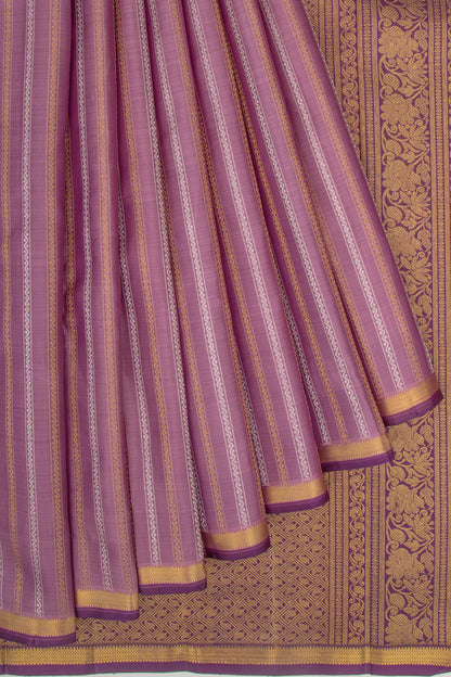 Kanchipuram Silk Vertical Lines Purple Saree