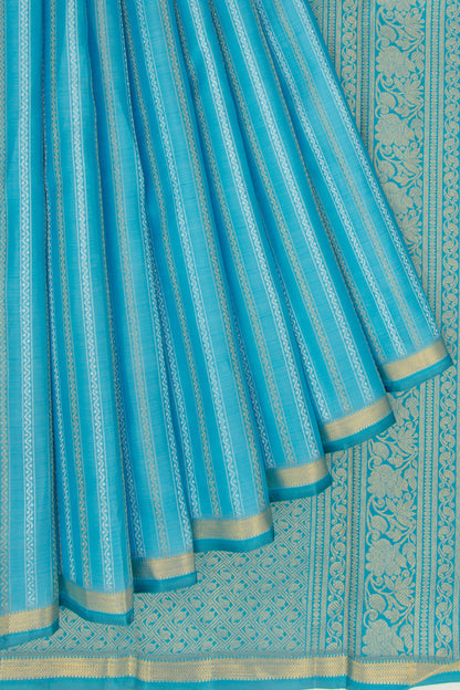 Kanchipuram Silk Vertical Lines Sky Blue Saree