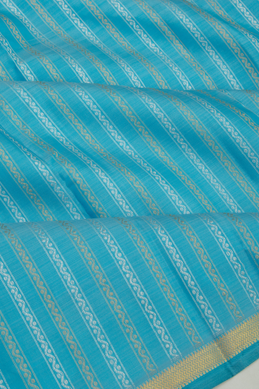 Kanchipuram Silk Vertical Lines Sky Blue Saree