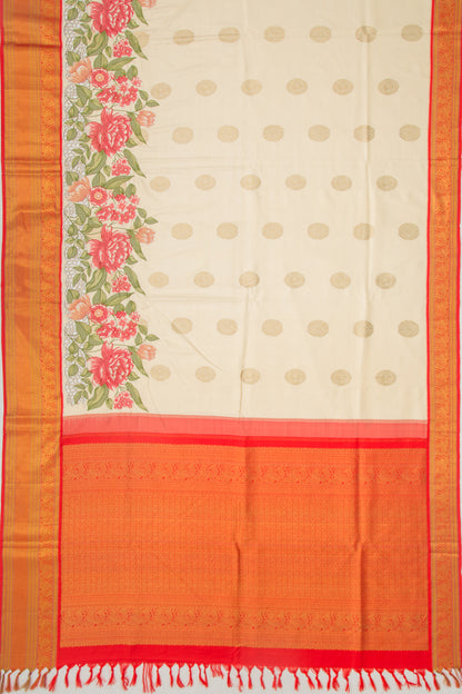 Kanchipuram Silk Butta Cream Saree With Embroidery Border