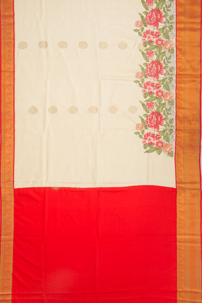 Kanchipuram Silk Butta Cream Saree With Embroidery Border