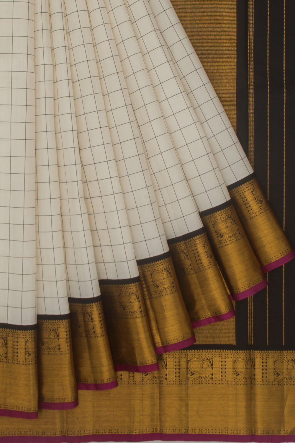 Kanchipuram Silk Checks Cream Saree