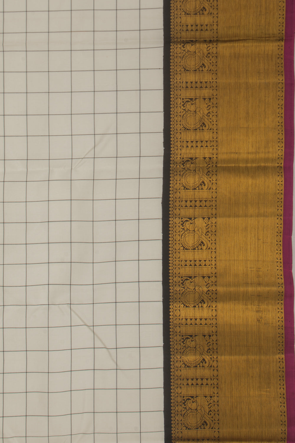 Kanchipuram Silk Checks Cream Saree