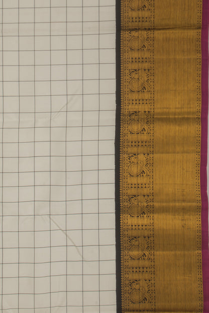 Kanchipuram Silk Checks Cream Saree