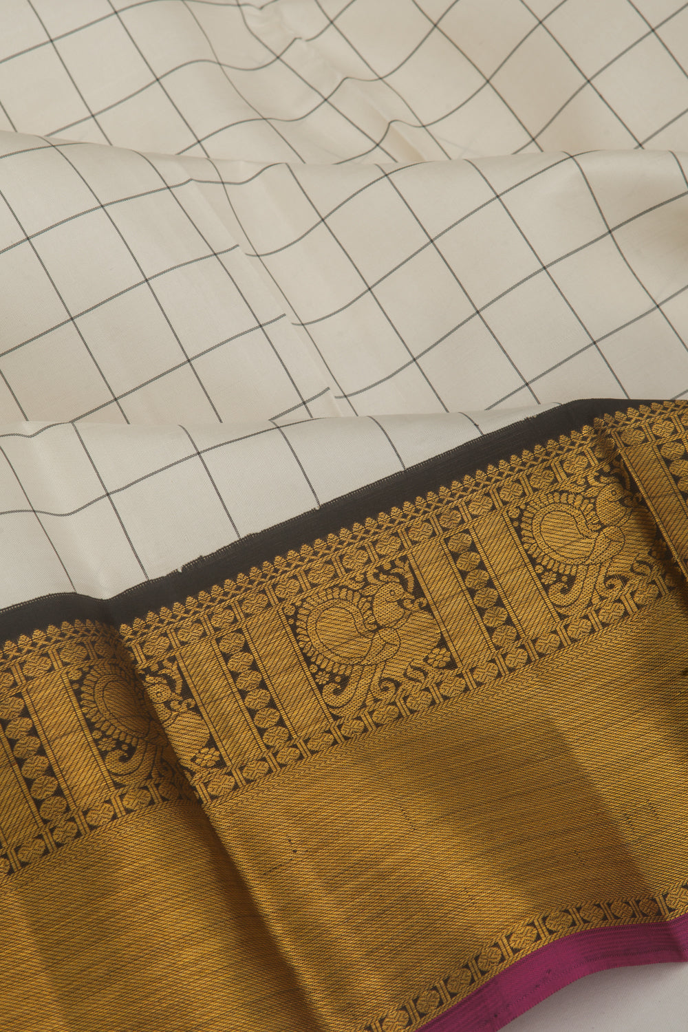 Kanchipuram Silk Checks Cream Saree