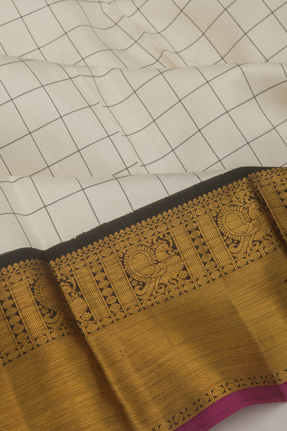 Kanchipuram Silk Checks Cream Saree