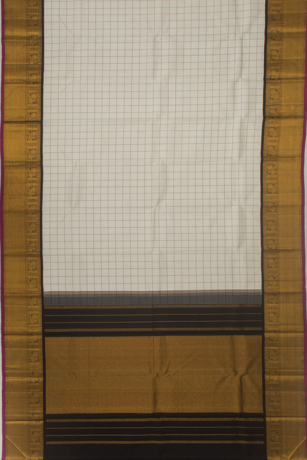 Kanchipuram Silk Checks Cream Saree