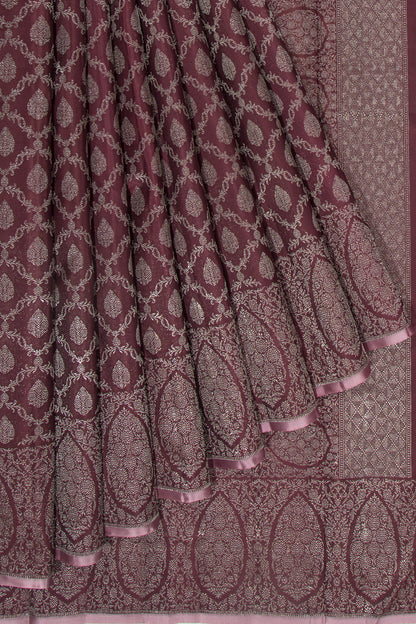 Kanchipuram Silk Tissue Criss-Cross Checks And Butta Choco Brown Saree