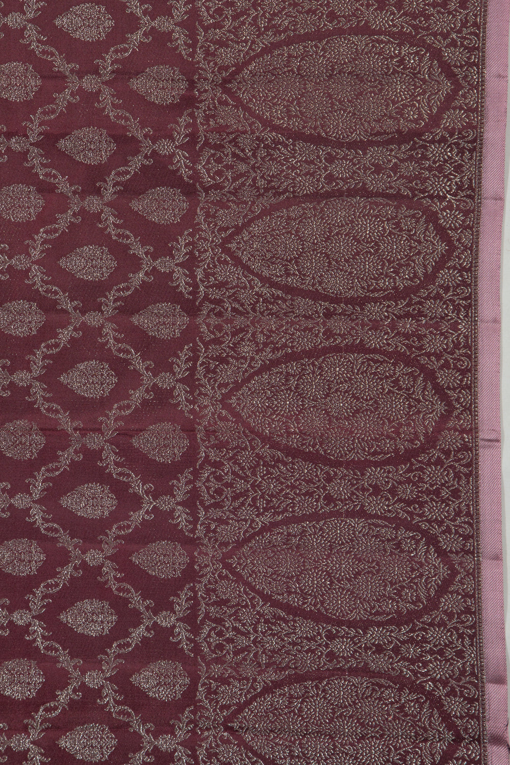 Kanchipuram Silk Tissue Criss-Cross Checks And Butta Choco Brown Saree