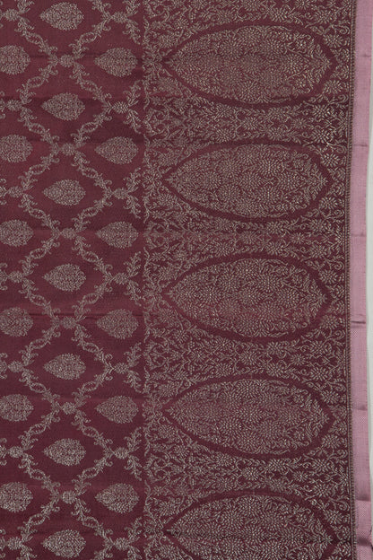 Kanchipuram Silk Tissue Criss-Cross Checks And Butta Choco Brown Saree