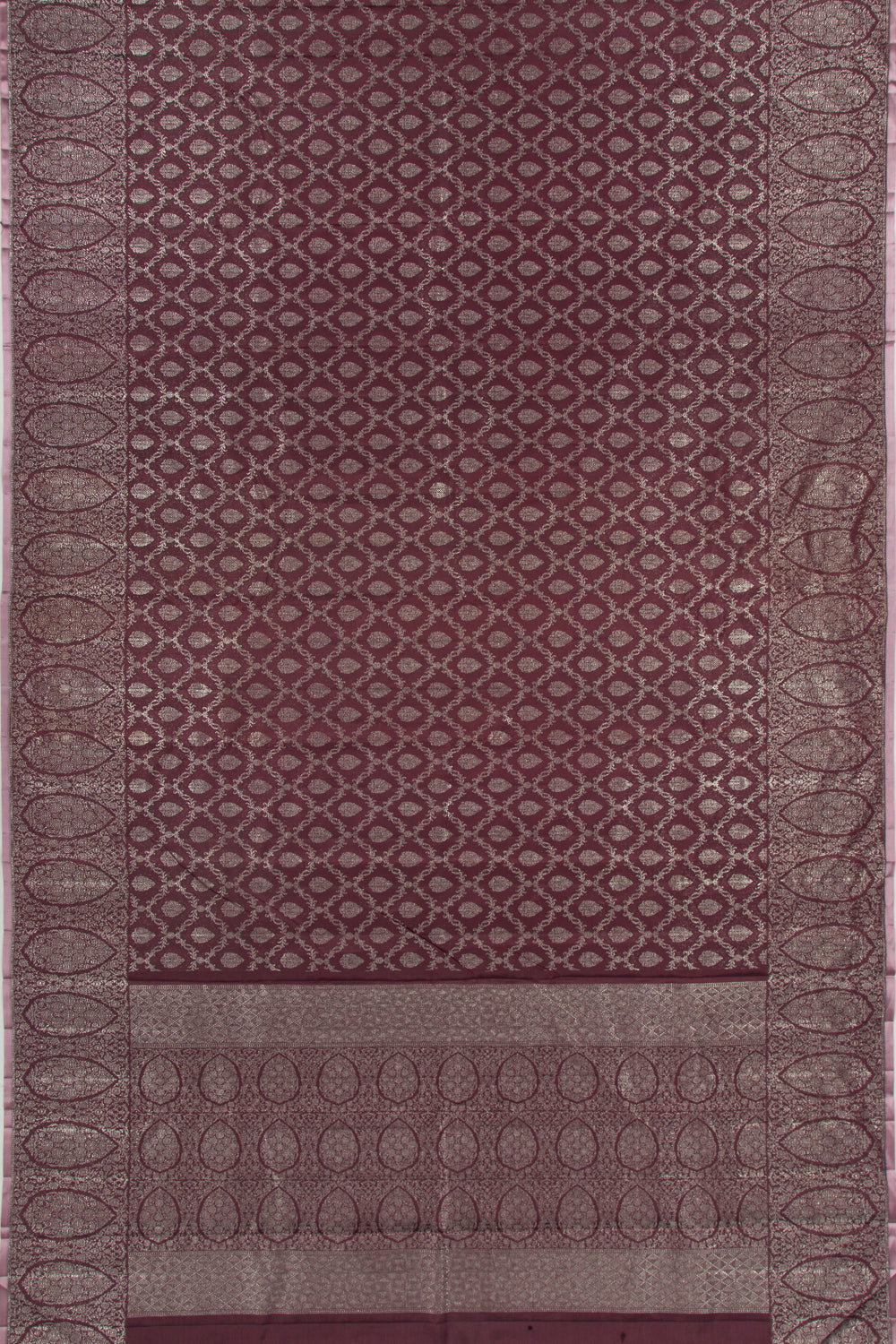 Kanchipuram Silk Tissue Criss-Cross Checks And Butta Choco Brown Saree