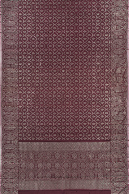Kanchipuram Silk Tissue Criss-Cross Checks And Butta Choco Brown Saree