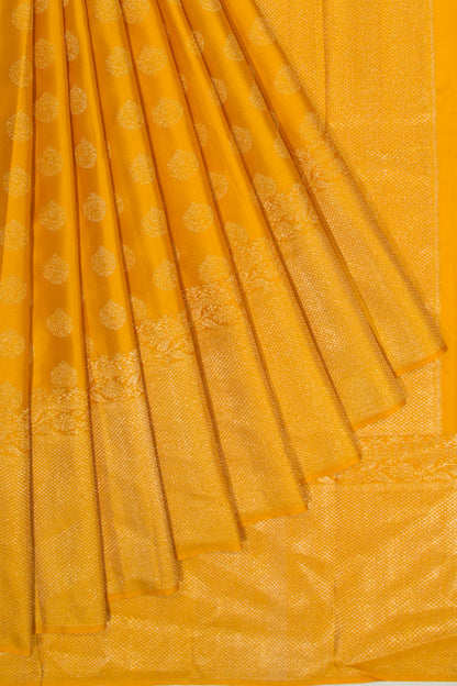 Kanchipuram Silk Tissue Brocade Mustard Yellow Saree