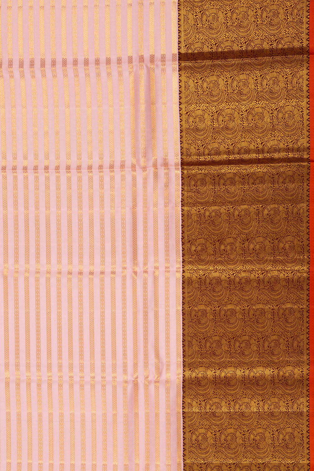 Kanchipuram Silk Horizontal Lines Peach Saree
