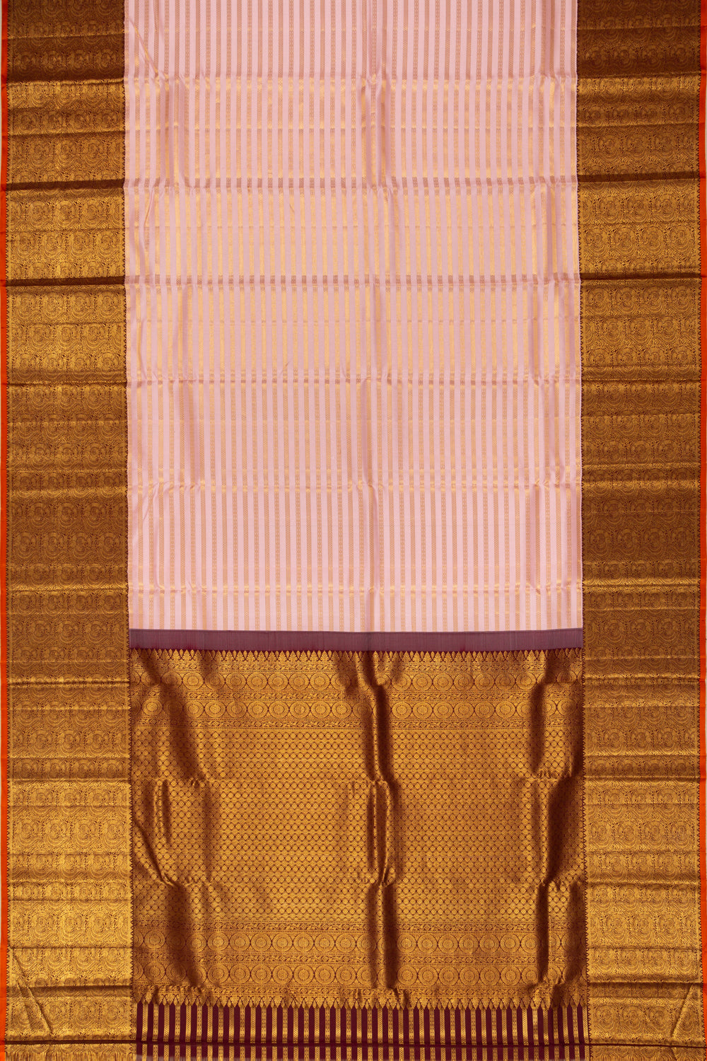 Kanchipuram Silk Horizontal Lines Peach Saree