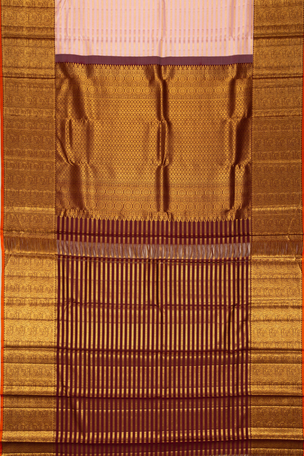 Kanchipuram Silk Horizontal Lines Peach Saree