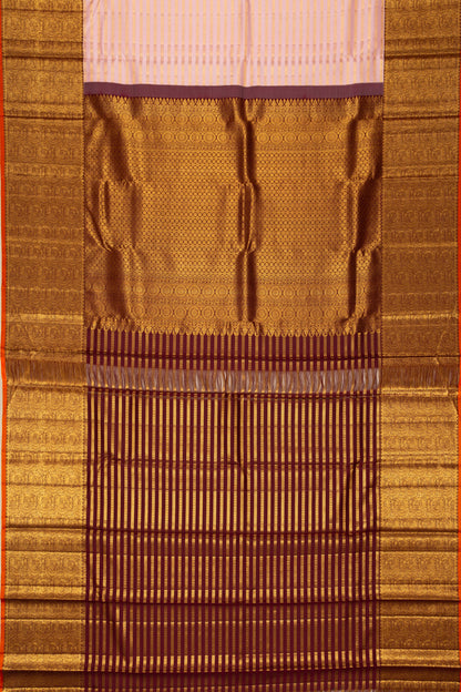Kanchipuram Silk Horizontal Lines Peach Saree